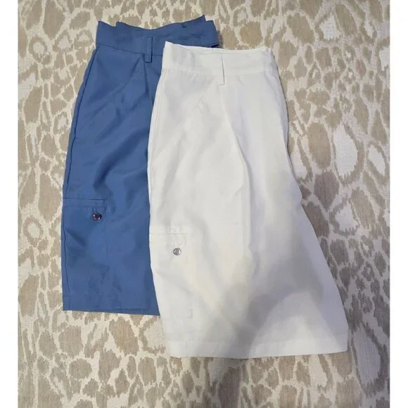 Set Of 2 Charter Club Womens Golf Shorts Size 14 Blue & White Polyester - Picture 2 of 16